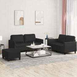 vidaXL Set de canapele cu perne, 3 piese, negru, piele ecologica GartenMobel Dekor (3201755) Canapea