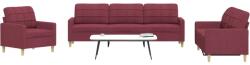 vidaXL Set de canapea, 3 piese, rosu vin, material textil GartenMobel Dekor (3278293) Canapea
