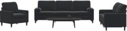 vidaXL Set de canapele cu perne/rulouri, 3 piese, negru, catifea GartenMobel Dekor (3278456) Canapea