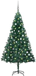 vidaXL Brad Craciun pre-iluminat cu set globuri, verde, 180 cm, PVC GartenMobel Dekor (3077708)