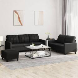 vidaXL Set de canapele cu perne, 3 piese, negru, piele ecologica GartenMobel Dekor (3201383) Canapea