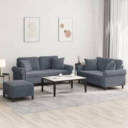 vidaXL Set canapea cu perne, 3 piese, gri închis, catifea GartenMobel Dekor (3202241) Canapea