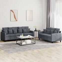 vidaXL Set de canapele cu perne, 2 piese, gri închis, catifea GartenMobel Dekor (3201721) Canapea