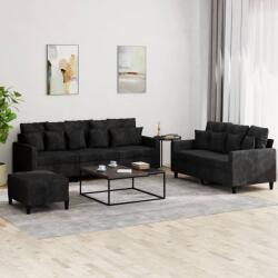 vidaXL Set de canapele cu perne, 3 piese, negru, catifea GartenMobel Dekor (3201735) Canapea