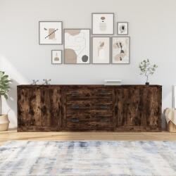 vidaXL Servanta, 3 buc. , stejar fumuriu, lemn prelucrat GartenMobel Dekor (3185220) Comoda