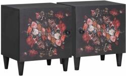 vidaXL Noptiera cu usa 2 pcs Negru 40 x 33 x 46 cm Lemn de mango solid GartenMobel Dekor (4018697)
