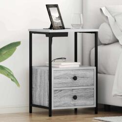 vidaXL Cabinet de noptiere cu statie de încarcare 2 pcs sonoma gri GartenMobel Dekor (859447)