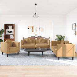 vidaXL Set de canapele cu perne, 3 piese, maro, catifea GartenMobel Dekor (3209256) Canapea