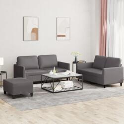 vidaXL Set de canapele cu perne, 3 piese, gri, piele ecologica GartenMobel Dekor (3201757) Canapea