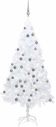 vidaXL Brad Craciun artificial pre-iluminat set globuri alb 120 cm PVC GartenMobel Dekor (3077711)
