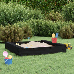 vidaXL Cutie de nisip patrata cu scaune, negru, lemn masiv de pin GartenMobel Dekor (825034)