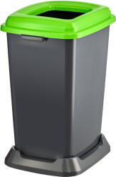 PLANET Szelektív hulladékgyűjtő konténer, műanyag, nyitott fedeles, zöld, 50L - diamanteclean