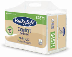  BulkySoft Comfort V ''250'' hajtogatott kéztörlő, 2 rétegű, fehér, 24x21 cm, 250 lap, Easybag csomagolás, 12 csomag/zsák