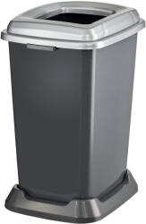 PLANET Szelektív hulladékgyűjtő konténer, műanyag, nyitott fedeles, fém színű, 50L