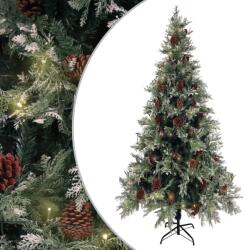 vidaXL Brad Craciun pre-iluminat conuri de pin verde/alb 225 cm PVC/PE GartenMobel Dekor (3094566)