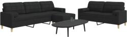 vidaXL Set canapele cu taburet si perne, 3 piese, negru, textil GartenMobel Dekor (3278347) Canapea