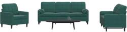 vidaXL Set canapele cu perne/rulouri, 3 piese, verde închis, catifea GartenMobel Dekor (3278373) Canapea