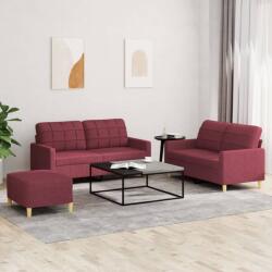 vidaXL Set canapea cu perne, 3 piese, rosu vin, material textil GartenMobel Dekor (3201288) Canapea