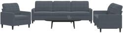 vidaXL Set de canapele cu perne, 3 piese, gri închis, catifea GartenMobel Dekor (3278432) Canapea