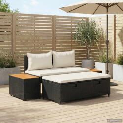 vidaXL Set de canapele de exterior cu perna 4 pcs Negru si Alb crem GartenMobel Dekor (42025890)