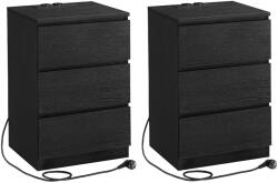 VASAGLE Set 2 noptiere VASAGLE negre cu 3 sertare, prize si USB, 35x40x59 cm (EZ-LET831B56)
