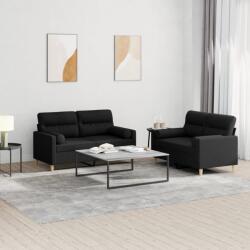 vidaXL Set de canapele cu perne, 2 piese, negru, material textil GartenMobel Dekor (3201588) Canapea