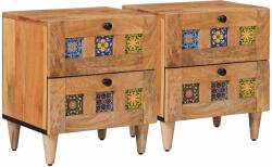 vidaXL Set 2 noptiere din lemn masiv de mango, 2 sertare, natural, 40x33x46 cm (4018259)