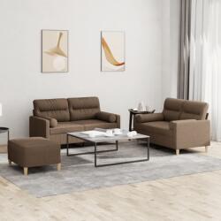 vidaXL Set de canapele cu perne, 3 piese, maro, textil GartenMobel Dekor (3201595) Canapea