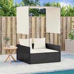 vidaXL Sezlong de plaja dublu cu acoperis si perdele, negru, poliratan GartenMobel Dekor (4002755)