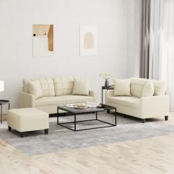 vidaXL Set de canapele cu perne, 3 piese, crem, piele ecologica GartenMobel Dekor (3201374) Canapea