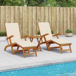 vidaXL Sezlong pliabil si culisant 3 pcs Alb crem Lemn Solid de Acacia GartenMobel Dekor (3415408)