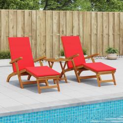 vidaXL Sezlong pliabil si culisant 3 pcs Rosu Lemn Solid de Acacia GartenMobel Dekor (3415412)