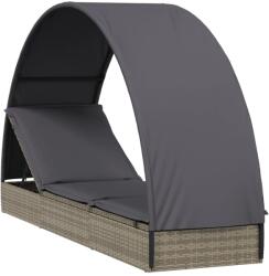 vidaXL Sezlong cu acoperis rotund, gri, 211x57x140 cm, poliratan GartenMobel Dekor (319643)
