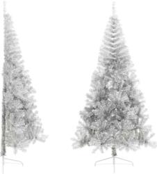 vidaXL Jumatate brad de Craciun cu suport, argintiu, 240 cm, PET GartenMobel Dekor (344699)
