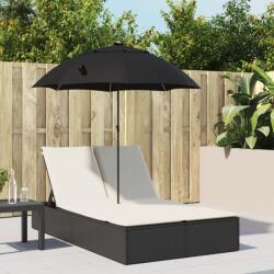 vidaXL Sezlong dublu cu perne/umbrela de soare, negru, poliratan GartenMobel Dekor (368081)