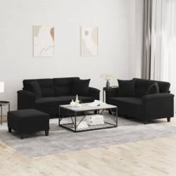 vidaXL Set de canapele cu perne, 3 piese, negru, microfibra GartenMobel Dekor (3202335) Canapea