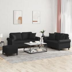 vidaXL Set de canapele cu perne, 3 piese, negru, piele ecologica GartenMobel Dekor (3202165) Canapea