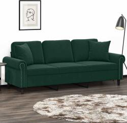 vidaXL Canapea cu 3 locuri cu pernute, verde închis, 180 cm, catifea GartenMobel Dekor (3200957) Canapea