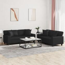 vidaXL Set de canapele cu perne, 2 piese, negru, piele ecologica GartenMobel Dekor (3201924) Canapea