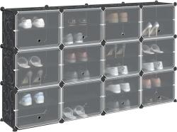 vidaXL Organizator cub de depozitare cu usi, 12 cuburi, negru, PP GartenMobel Dekor (4019578) Pantofar