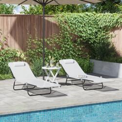 vidaXL Sezlonguri pliabile 2 pcs cu suport pentru cap crem Textilene GartenMobel Dekor (42003157)