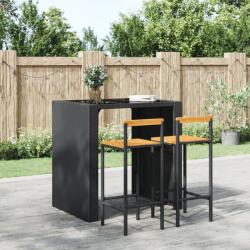 vidaXL Scaune de bar 2 buc negru, poliratan si lemn masiv acacia GartenMobel Dekor (362606)
