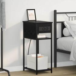 vidaXL Noptiera stejar negru cu statie de încarcare, 41x28x76 cm, lemn compozit (859575)