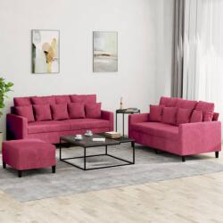 vidaXL Set canapea cu perne, 3 piese, rosu vin, catifea GartenMobel Dekor (3201714) Canapea