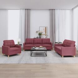 vidaXL Set canapea cu perne, 3 piese, rosu vin, material textil GartenMobel Dekor (3201248) Canapea