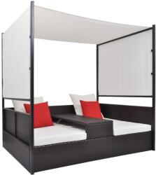 vidaXL Pat de gradina cu baldachin, maro, 190 x 130 cm, poliratan GartenMobel Dekor (42900)