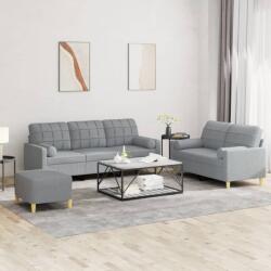 vidaXL Set de canapele cu perne, 3 piese, gri deschis, textil GartenMobel Dekor (3201330) Canapea