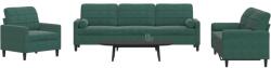 vidaXL Set canapele cu perne/rulouri, 3 piese, verde închis, catifea GartenMobel Dekor (3278453) Canapea