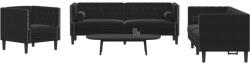 vidaXL Set canapele Chesterfield cu perne rulou 3 piese negru catifea GartenMobel Dekor (3209286) Canapea