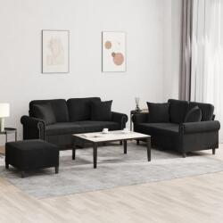 vidaXL Set de canapele cu perne, 3 piese, negru, catifea GartenMobel Dekor (3202245) Canapea